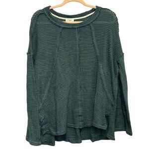 Umgee Teal Waffle Knit Pullover Sweater Top Hi-Low Hem Oversized Fit Size M